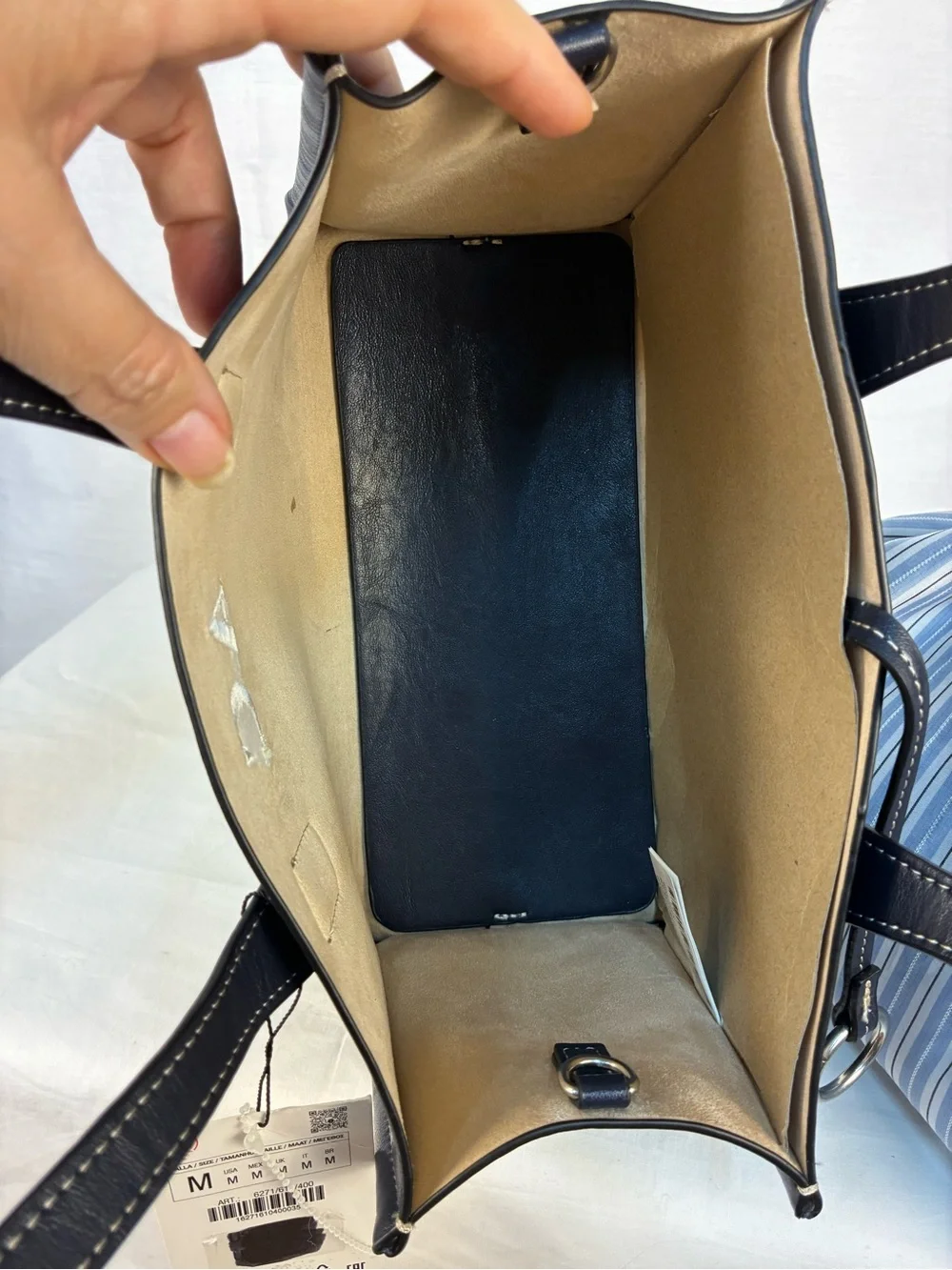 NWT Zara Navy O-Ring Shopper Bag Monogrammed
